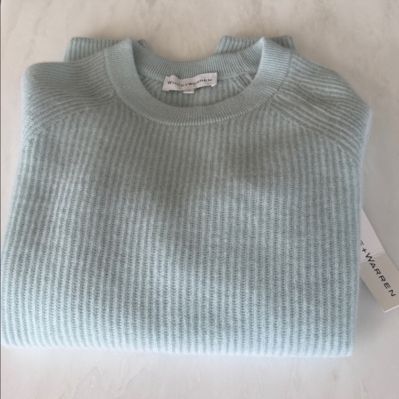White + Warren Sweaters - White + Warren lofty Fisherman Rib Cashmere Sweater Pale Jade (blue/green) S NWT
